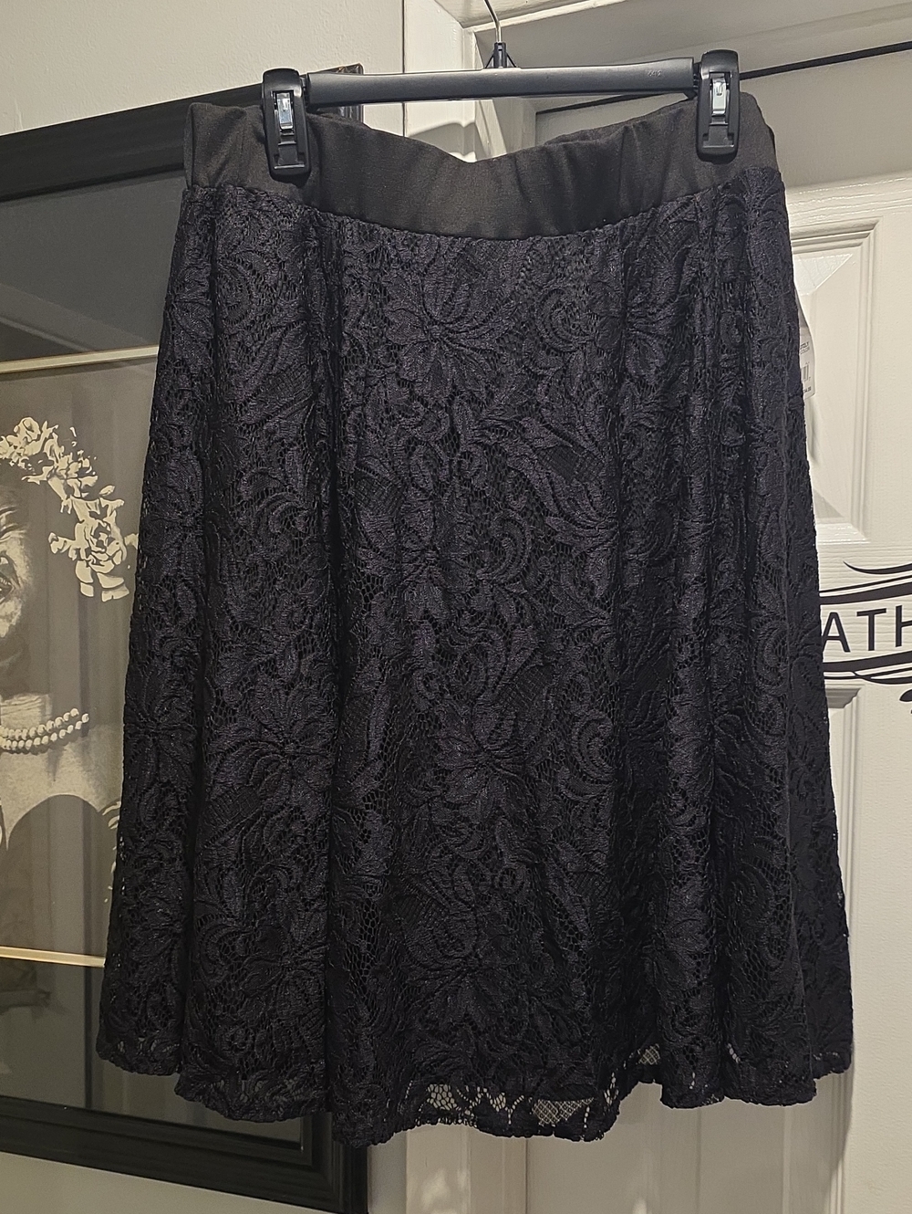 NY Collection Black Lace A-Line Skirt